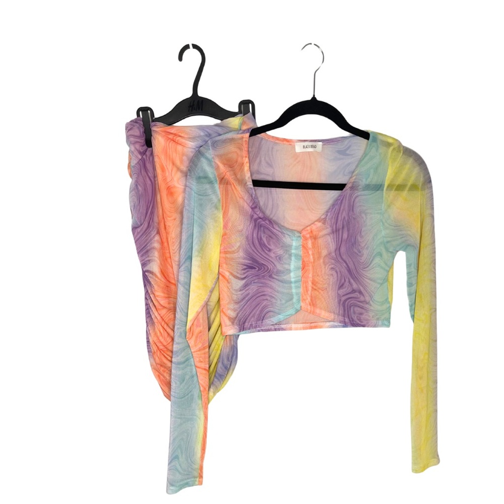 Pastel Rainbow Swirl Mesh Crop Top - Purple, Orange, Yellow, Aqua